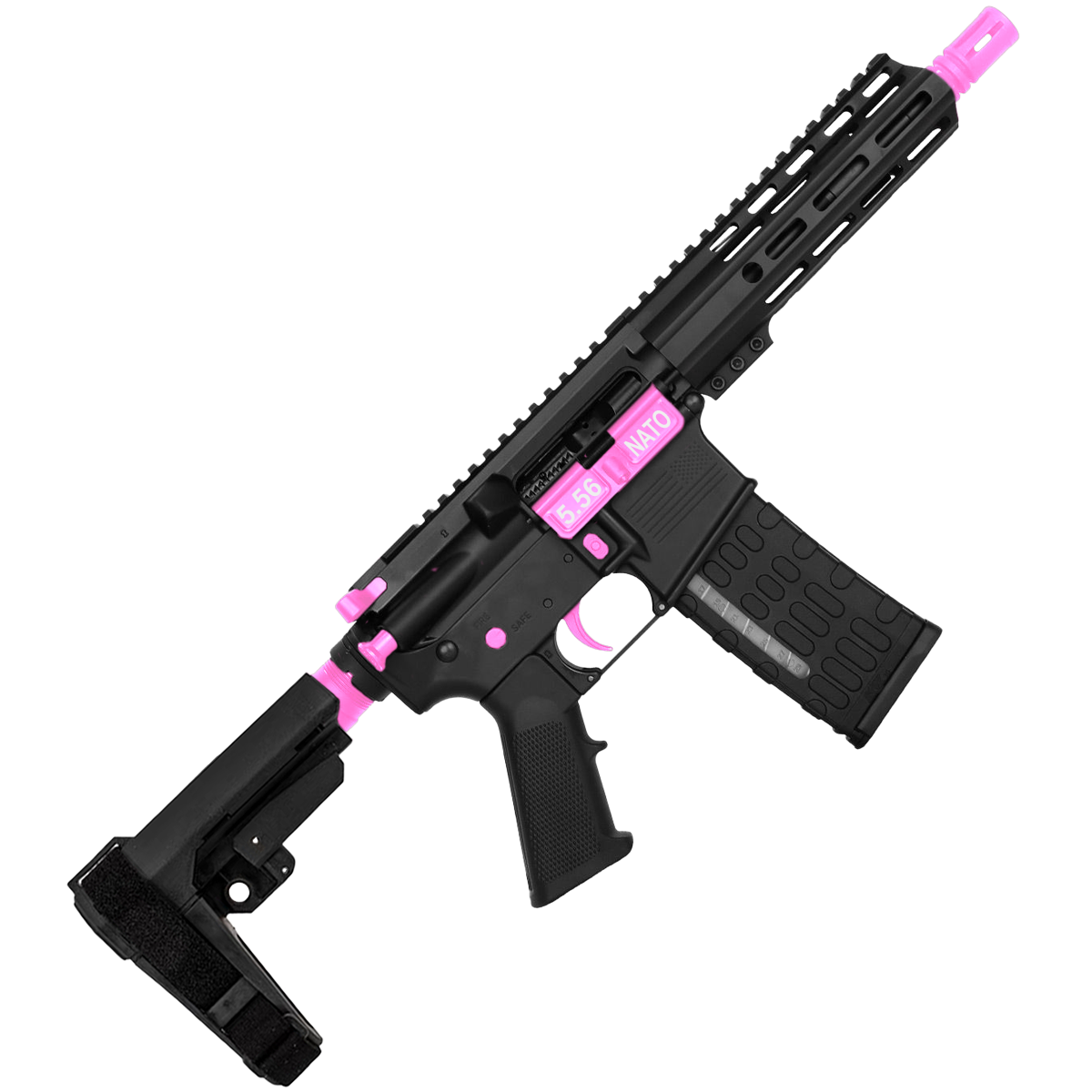 AR-15 Two-Tone Semi Auto .223 5.56 Pistol 7.5" Barrel 7" Custom D-Cut Front MLOK Handguard - Black and Sig Pink