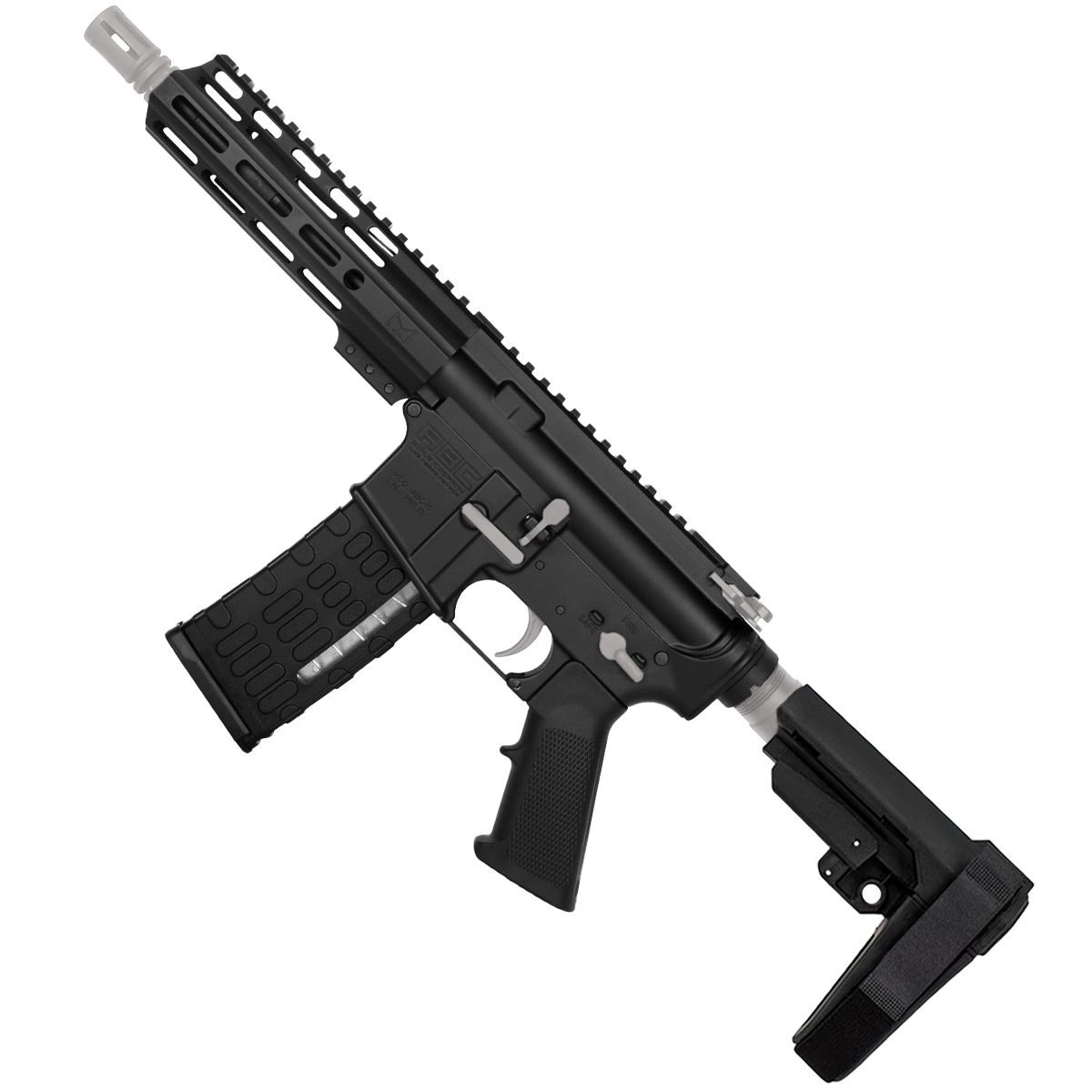AR-15 Two-Tone Semi Auto .223 5.56 Pistol 7.5" Barrel 7" Custom D-Cut Front MLOK Handguard - Black and Glacier Silver