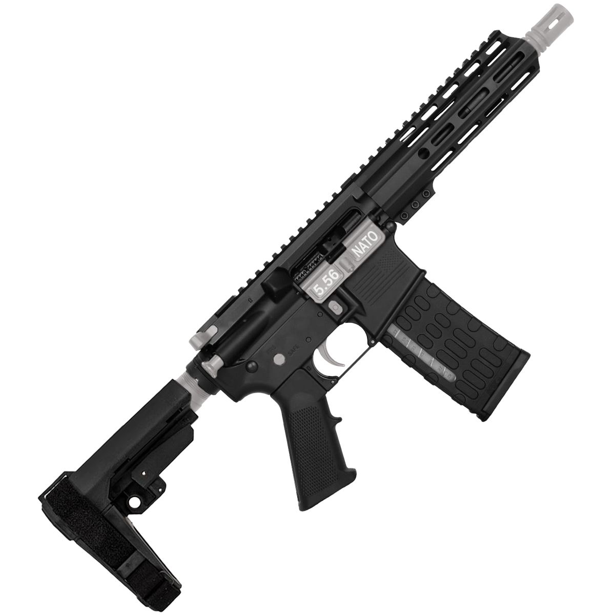 AR-15 Two-Tone Semi Auto .223 5.56 Pistol 7.5" Barrel 7" Custom D-Cut Front MLOK Handguard - Black and Glacier Silver
