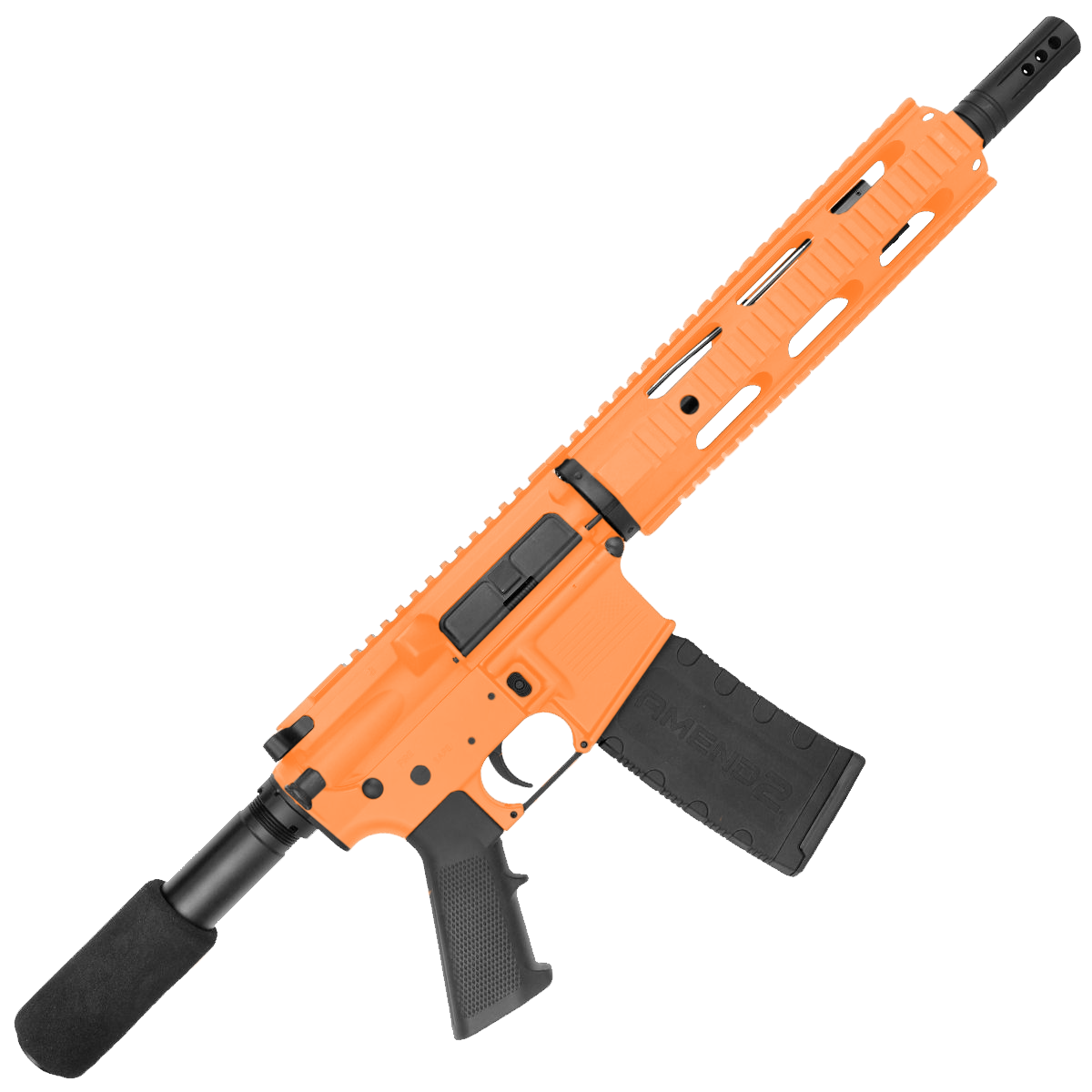 AR-15 Semi Auto 5.56 NATO Mid Range Pistol 10" Barrel Quad Rail Handguard-Tequila Sunrise Orange