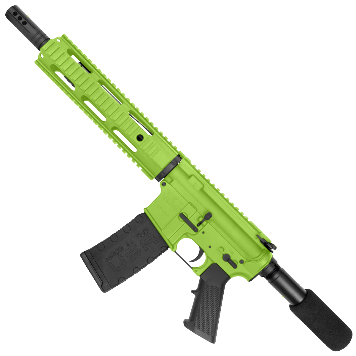 AR-15 Semi Auto 5.56 NATO Mid Range Pistol 10" Barrel Quad Rail Handguard-Zombie Green