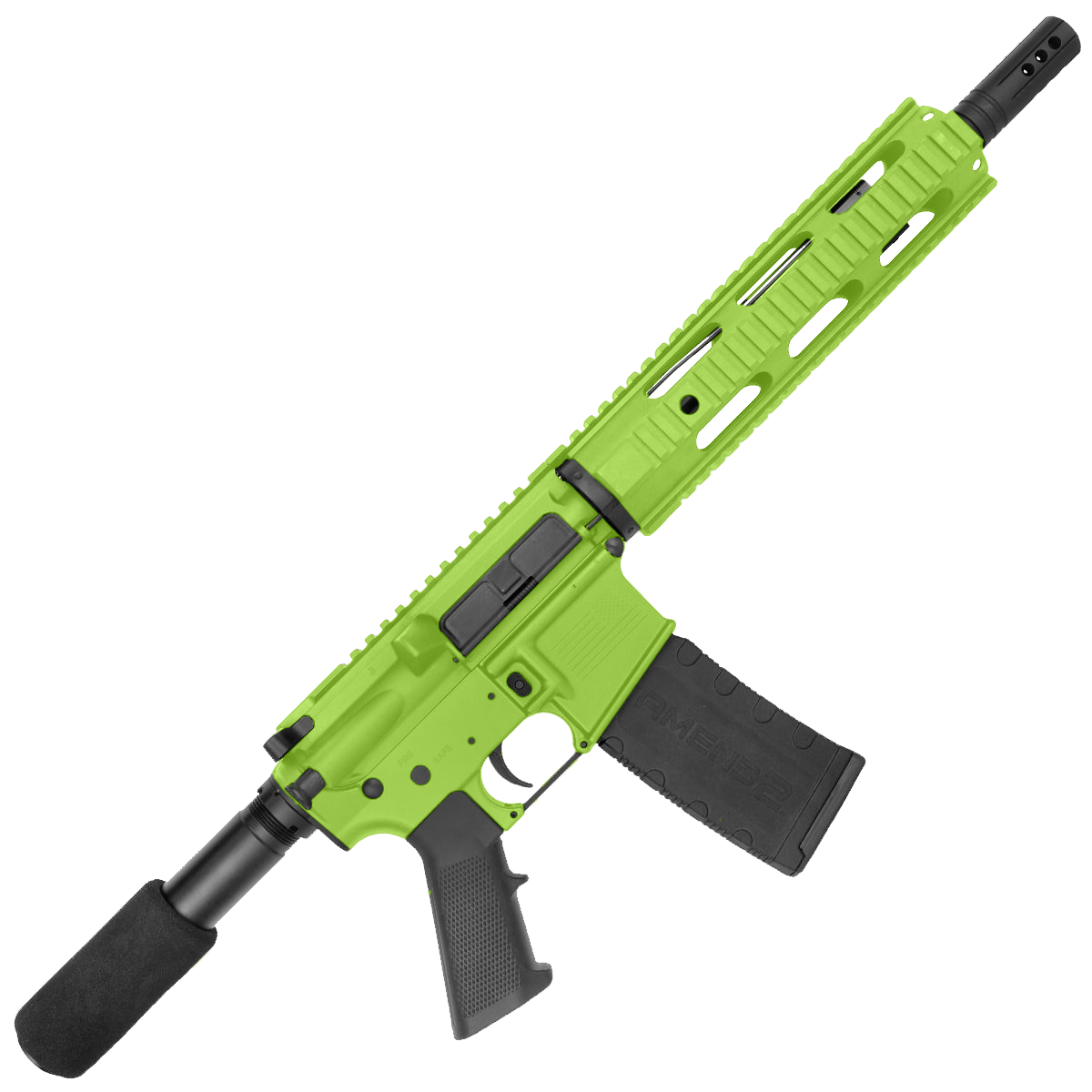 AR-15 Semi Auto 5.56 NATO Mid Range Pistol 10" Barrel Quad Rail Handguard-Zombie Green