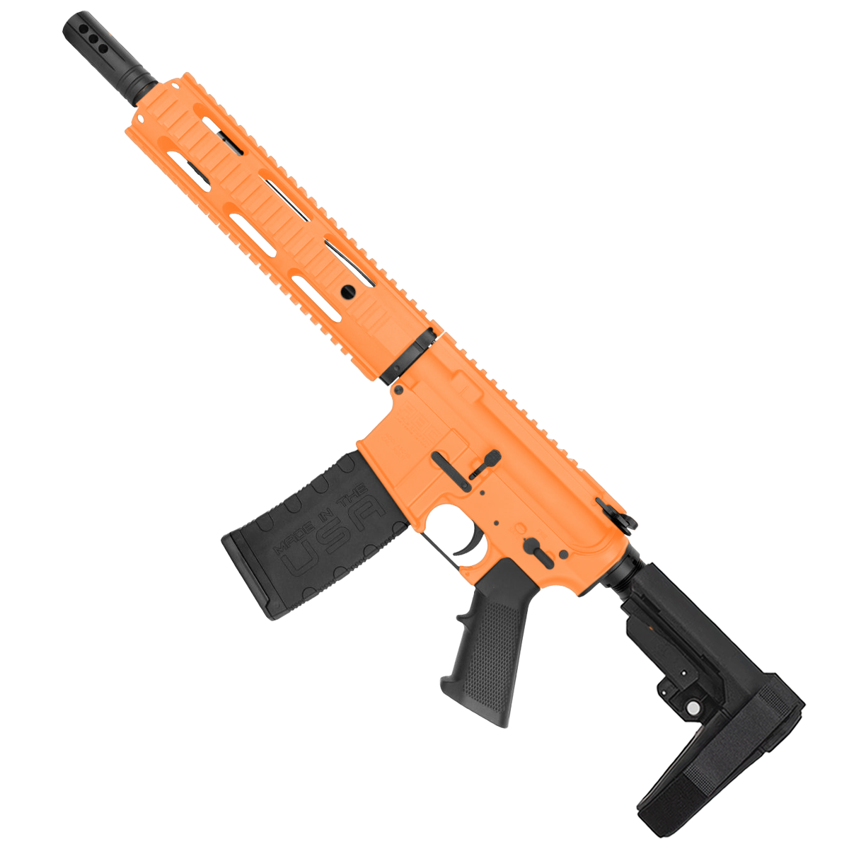AR-15 Semi Auto 5.56 NATO Mid Range Pistol 10" Barrel Quad Rail Handguard-Tequila Sunrise Orange