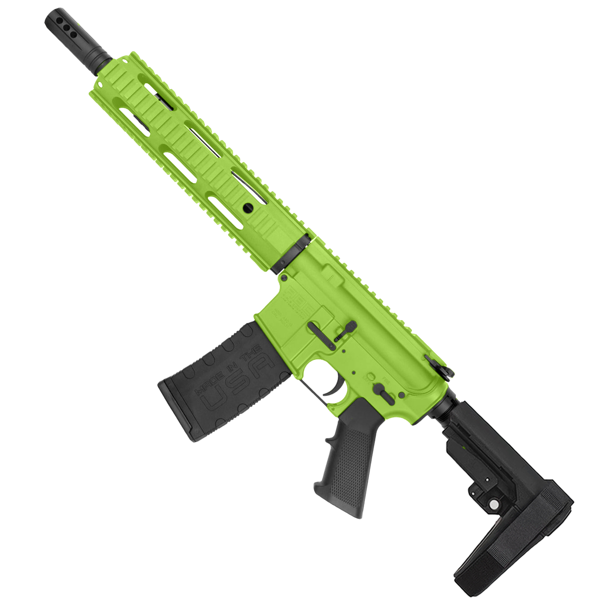 AR-15 Semi Auto 5.56 NATO Mid Range Pistol 10" Barrel Quad Rail Handguard-Zombie Green
