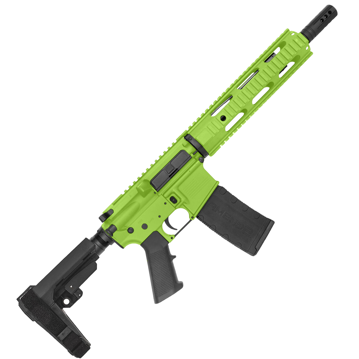 AR-15 Semi Auto 5.56 NATO Mid Range Pistol 10" Barrel Quad Rail Handguard-Zombie Green