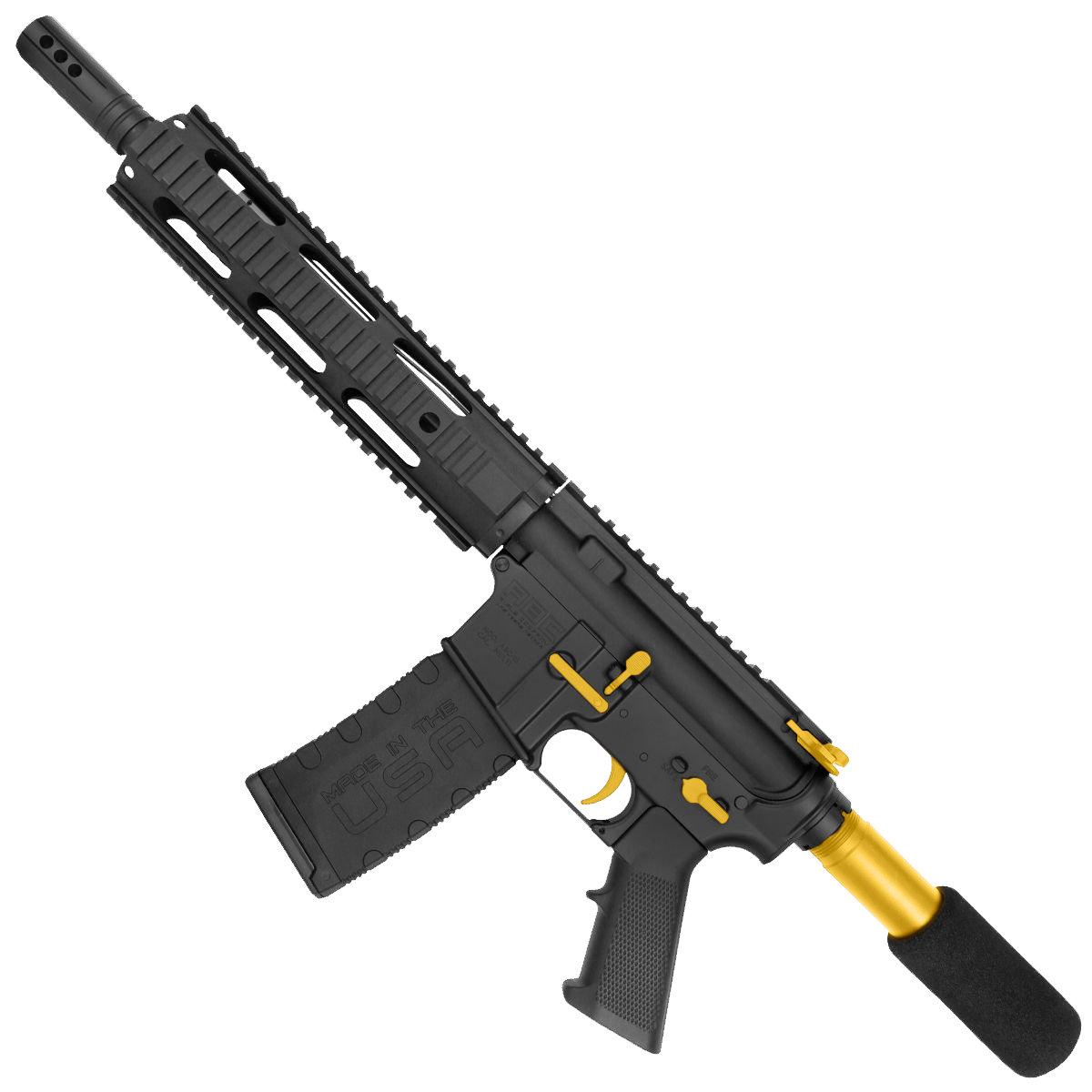 AR-15 Two-Tone Semi Auto 5.56 NATO Mid Range Pistol 10" Barrel Quad Rail Handguard - Black and Gold