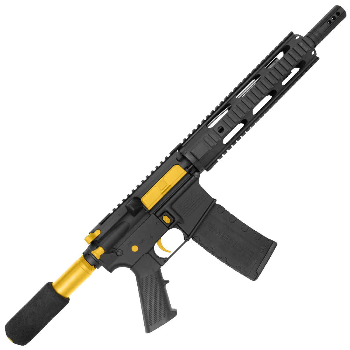 AR-15 Two-Tone Semi Auto 5.56 NATO Mid Range Pistol 10" Barrel Quad Rail Handguard - Black and Gold