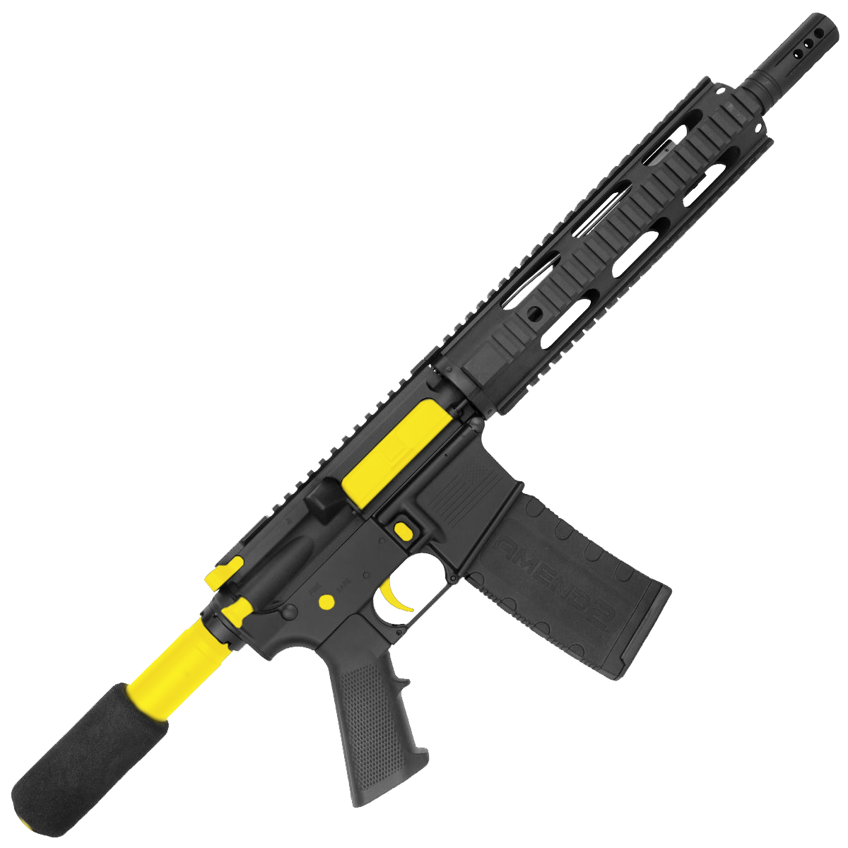 AR-15 Two-Tone Semi Auto 5.56 NATO Mid Range Pistol 10" Barrel Quad Rail Handguard - Black and Lemon Zest