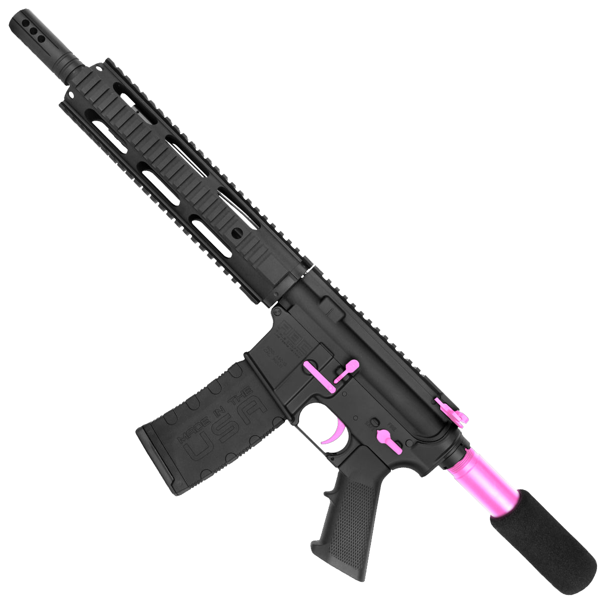 AR-15 Two-Tone Semi Auto 5.56 NATO Mid Range Pistol 10" Barrel Quad Rail Handguard - Black and Sig Pink