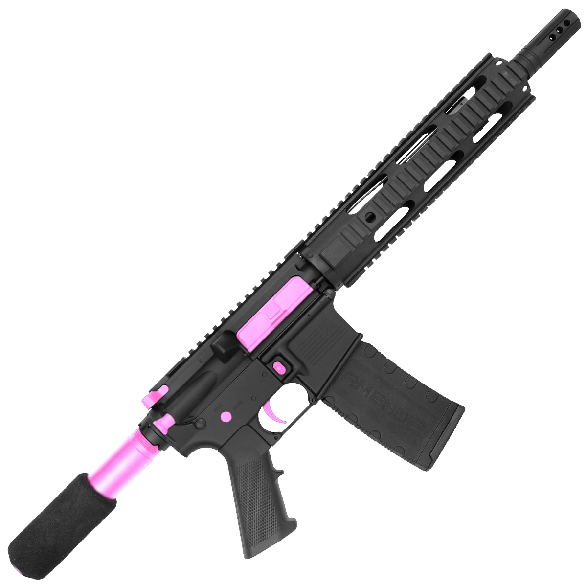AR-15 Two-Tone Semi Auto 5.56 NATO Mid Range Pistol 10" Barrel Quad Rail Handguard - Black and Sig Pink