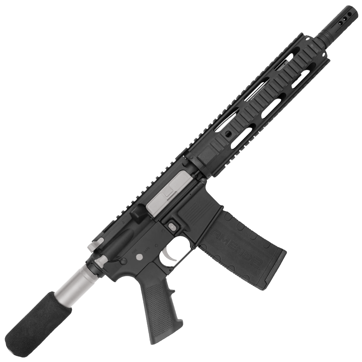 AR-15 Two-Tone Semi Auto 5.56 NATO Mid Range Pistol 10" Barrel Quad Rail Handguard - Black and Glacier Silver