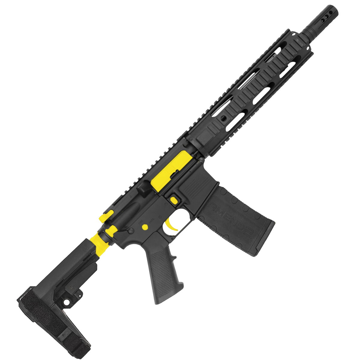 AR-15 Two-Tone Semi Auto 5.56 NATO Mid Range Pistol 10" Barrel Quad Rail Handguard - Black and Lemon Zest