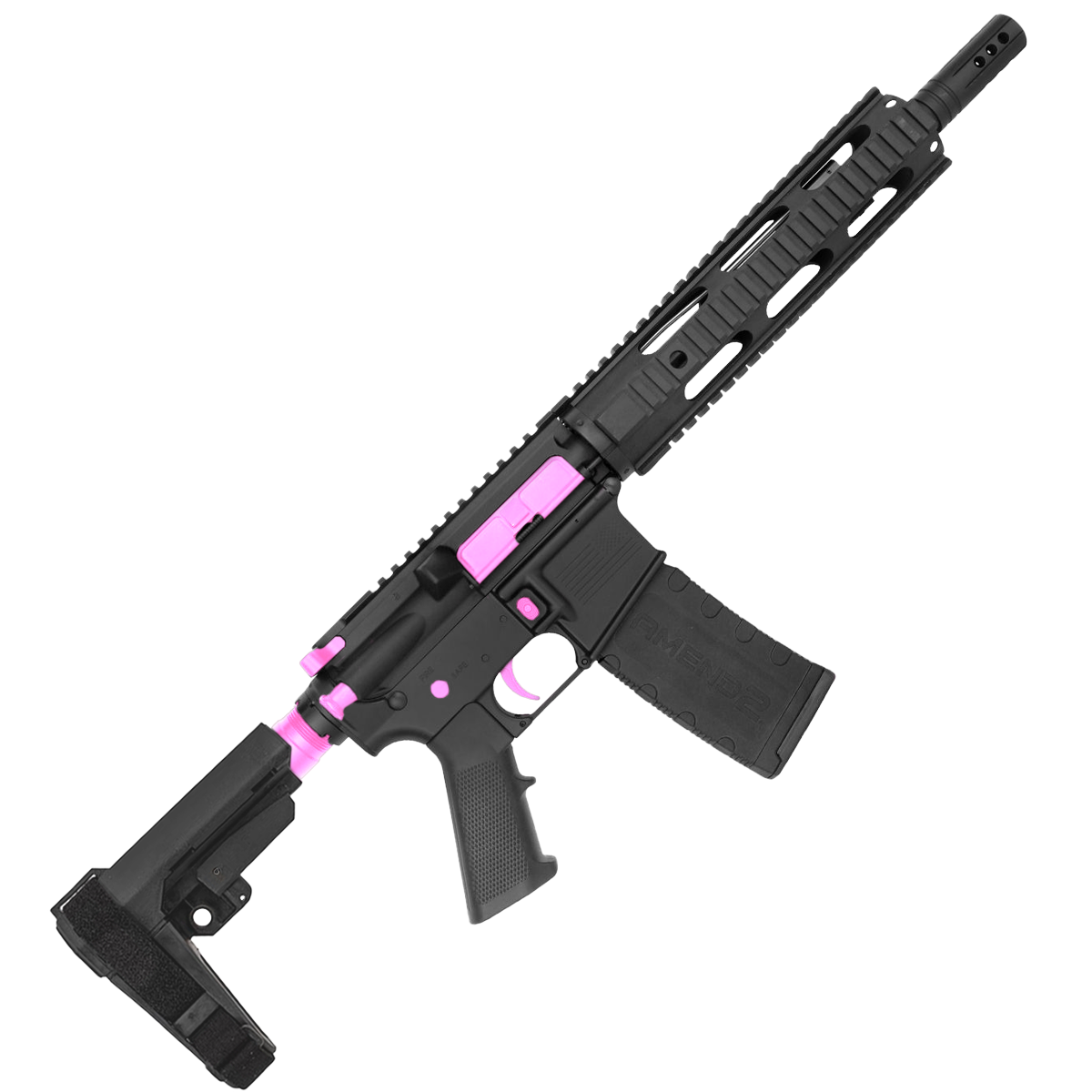 AR-15 Two-Tone Semi Auto 5.56 NATO Mid Range Pistol 10" Barrel Quad Rail Handguard - Black and Sig Pink