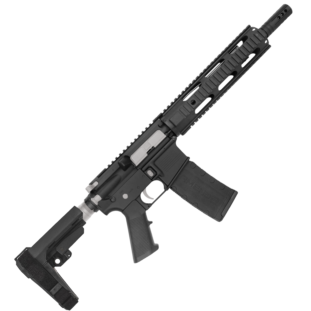 AR-15 Two-Tone Semi Auto 5.56 NATO Mid Range Pistol 10" Barrel Quad Rail Handguard - Black and Glacier Silver