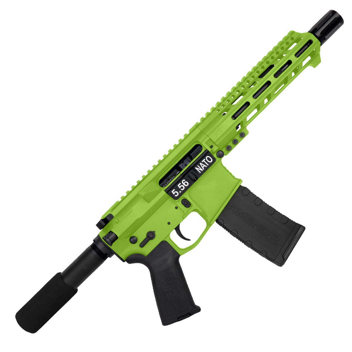 AR15 .223 5.56 Pistol Billet Upper/ Lower 8" Ballistic Advantage Barrel Custom M-Lok w/ Integrated Handstop - Zombie Green