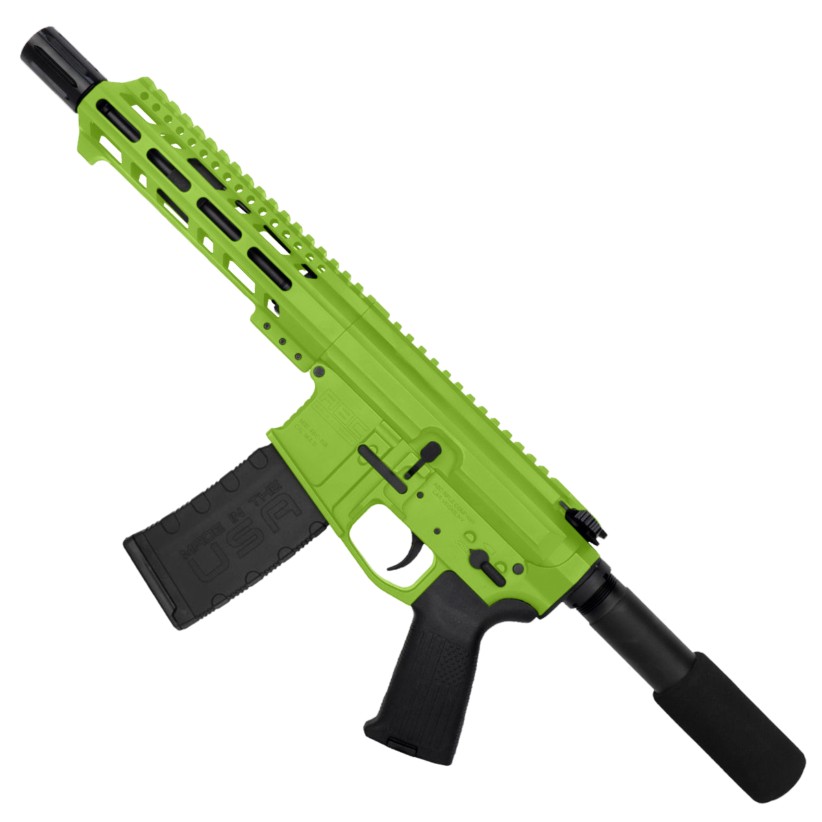AR15 .223 5.56 Pistol Billet Upper/ Lower 8" Ballistic Advantage Barrel Custom M-Lok w/ Integrated Handstop - Zombie Green