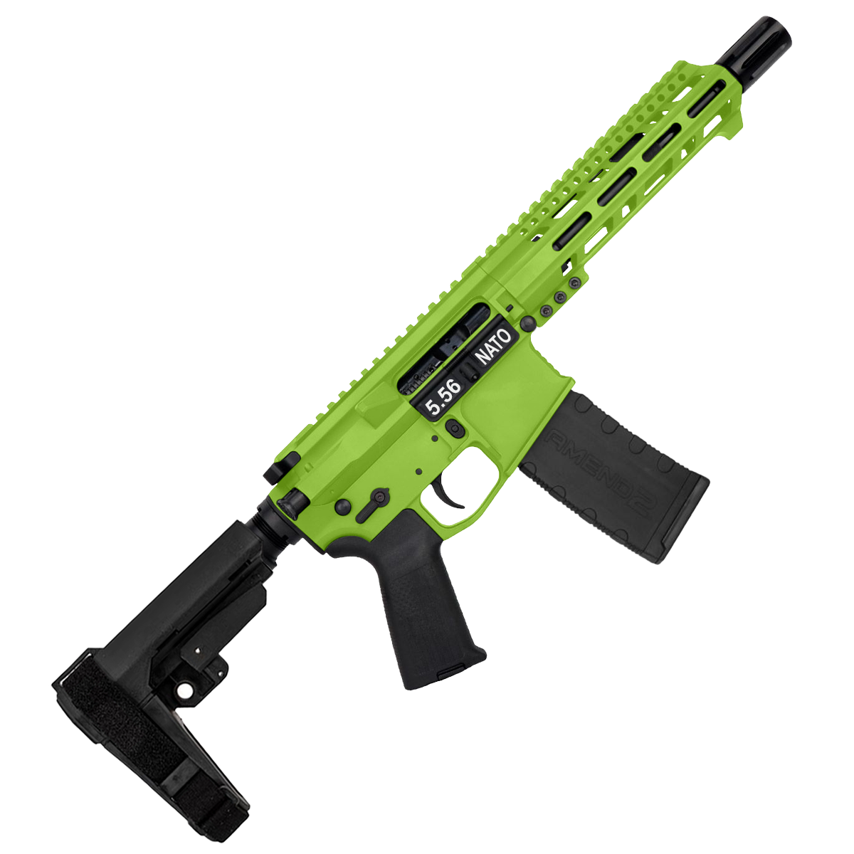 AR15 .223 5.56 Pistol Billet Upper/ Lower 8" Ballistic Advantage Barrel Custom M-Lok w/ Integrated Handstop - Zombie Green