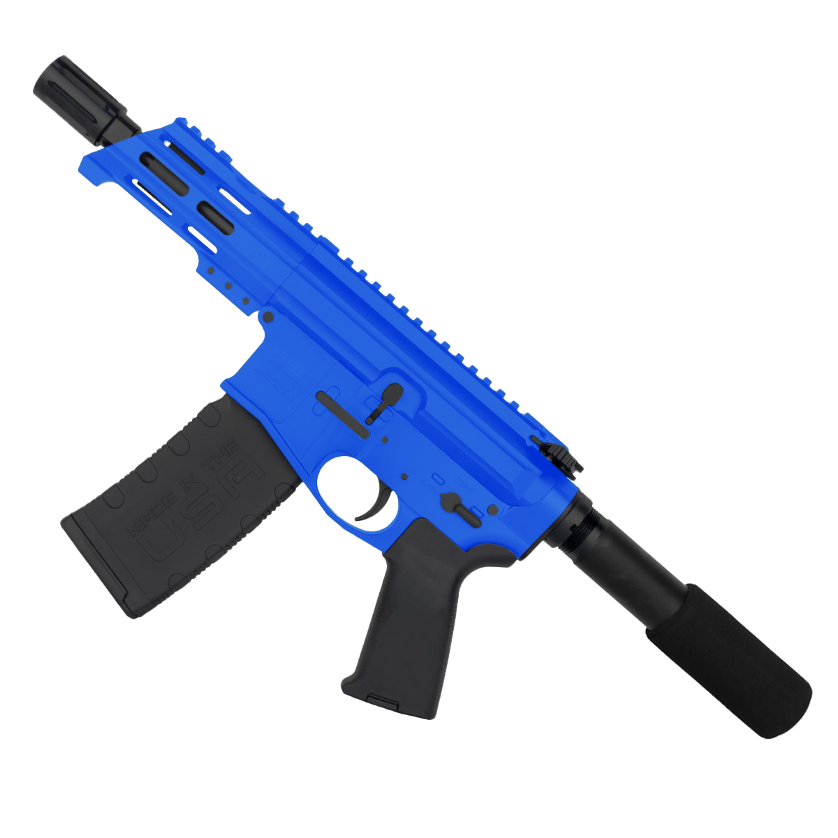 AR15 Micro 556 NATO Pistol Billet Upper/ Lower 5" Barrel Custom M-Lok Handguard - Flame Blue