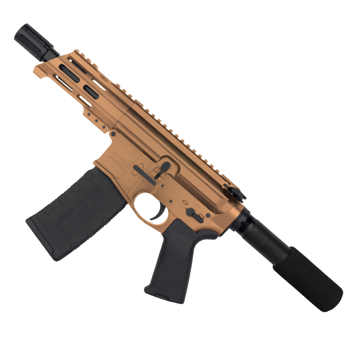AR15 Micro 556 NATO Pistol Billet Upper/ Lower 5" Barrel Custom M-Lok Handguard - Burnt Bronze