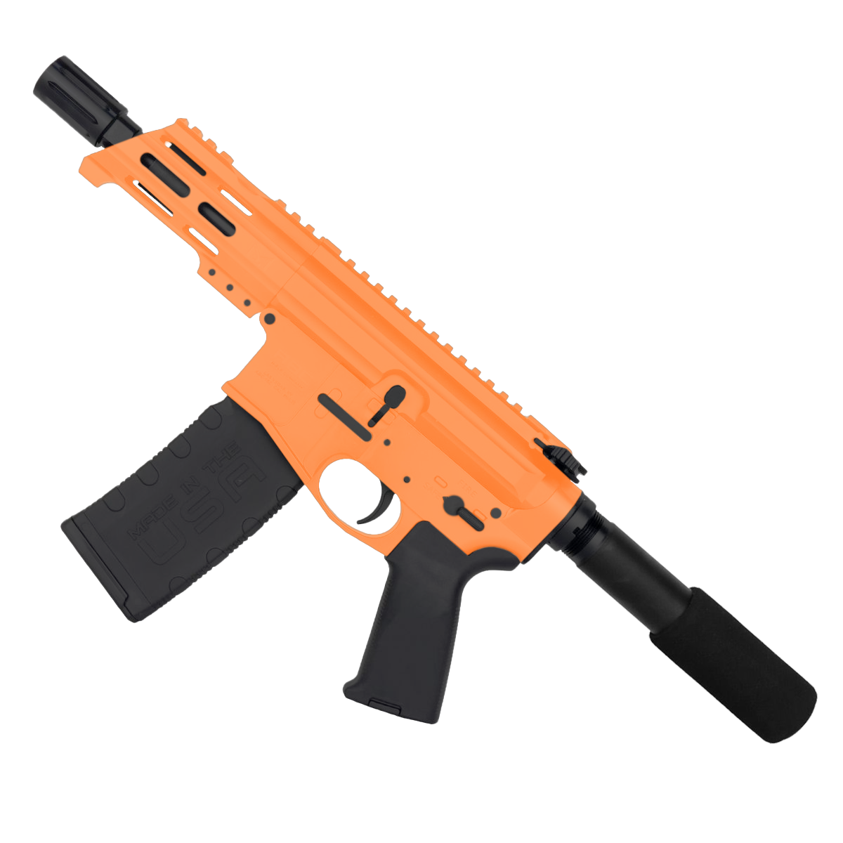 AR15 Micro 556 NATO Pistol Billet Upper/ Lower 5" Barrel Custom M-Lok Handguard - Tequila Sunrise Orange