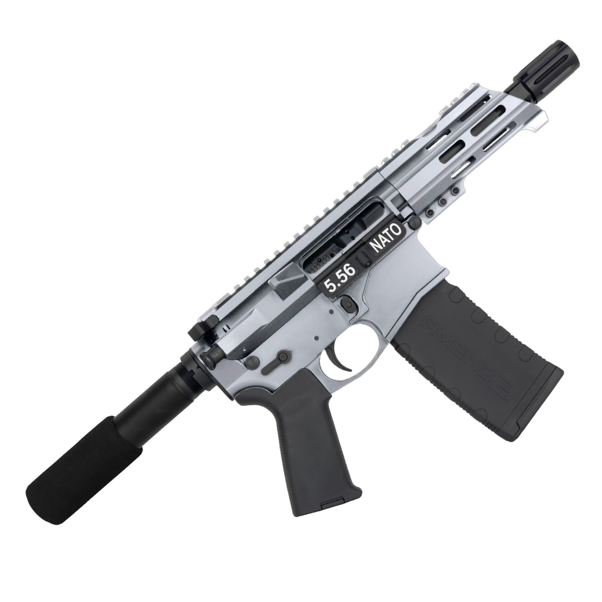 AR15 Micro 556 NATO Pistol Billet Upper/ Lower 5" Barrel Custom M-Lok Handguard - Tungsten