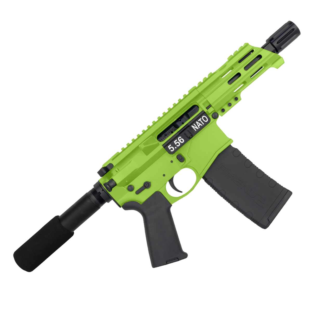 AR15 Micro 556 NATO Pistol Billet Upper/ Lower 5" Barrel Custom M-Lok Handguard - Zombie Green