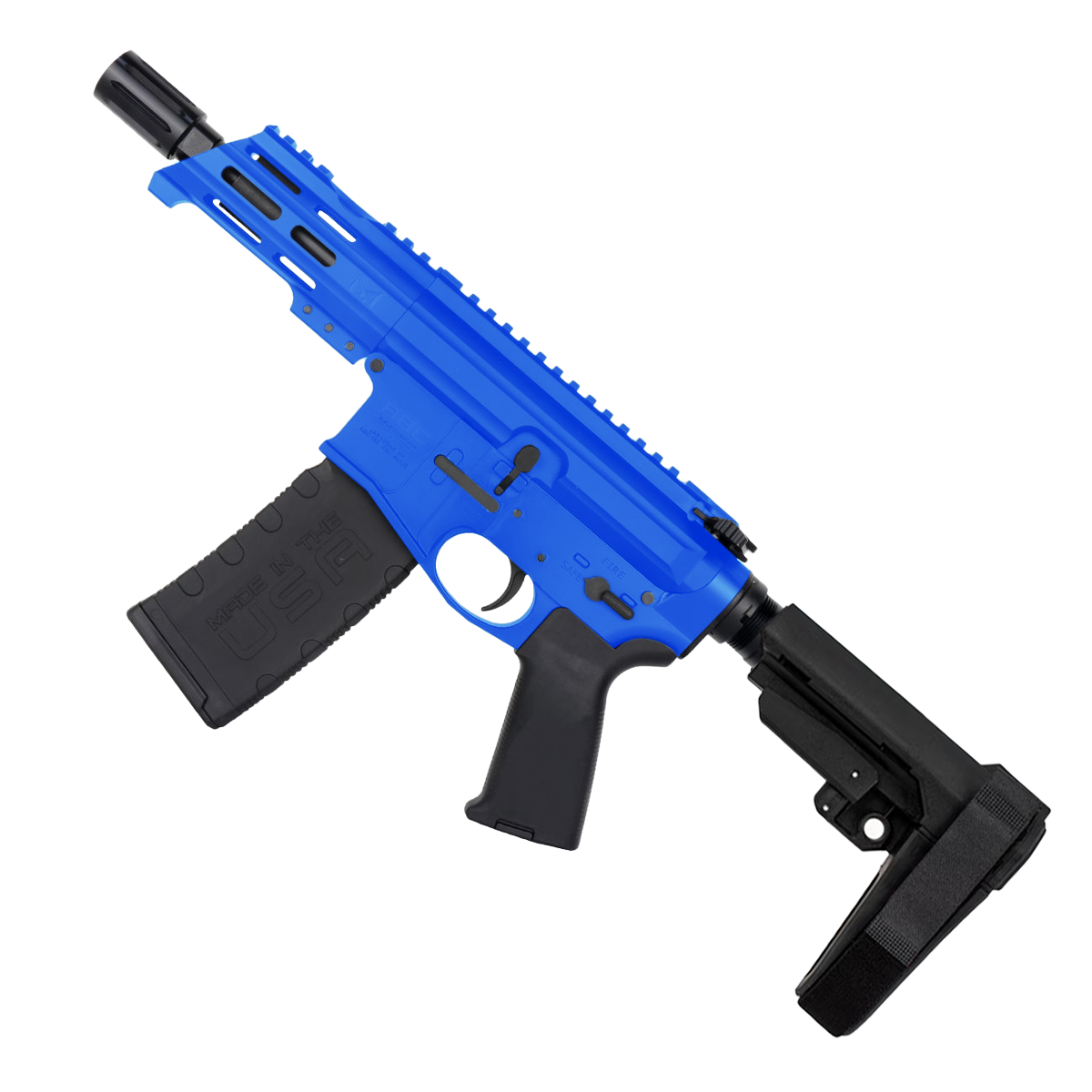 AR15 Micro 556 NATO Pistol Billet Upper/ Lower 5" Barrel Custom M-Lok Handguard - Flame Blue