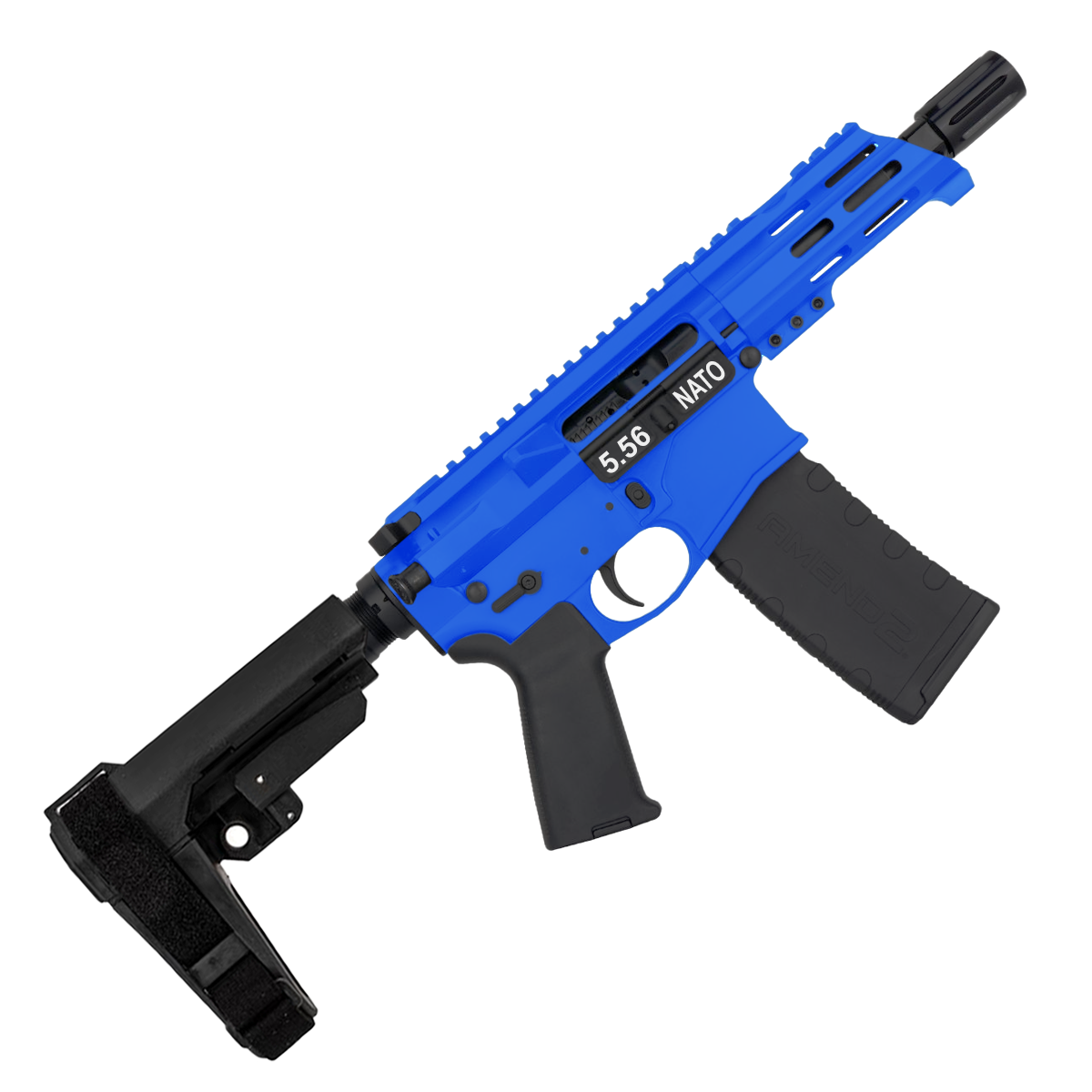 AR15 Micro 556 NATO Pistol Billet Upper/ Lower 5" Barrel Custom M-Lok Handguard - Flame Blue