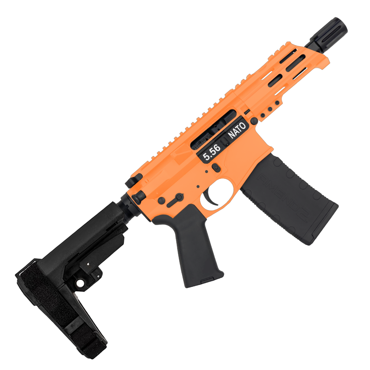 AR15 Micro 556 NATO Pistol Billet Upper/ Lower 5" Barrel Custom M-Lok Handguard - Tequila Sunrise Orange