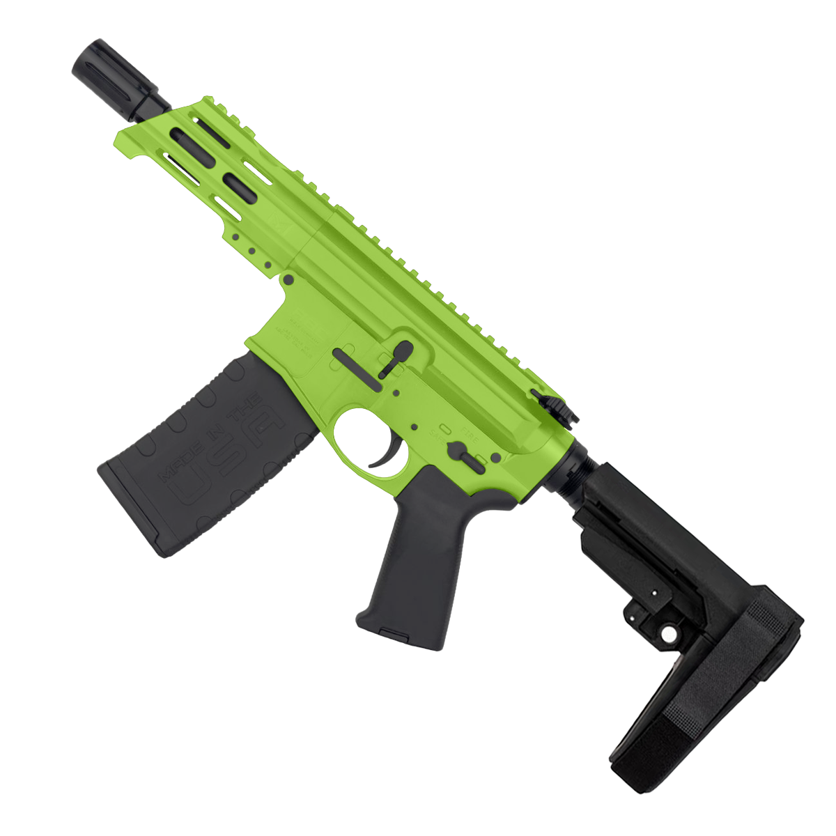 AR15 Micro 556 NATO Pistol Billet Upper/ Lower 5" Barrel Custom M-Lok Handguard - Zombie Green