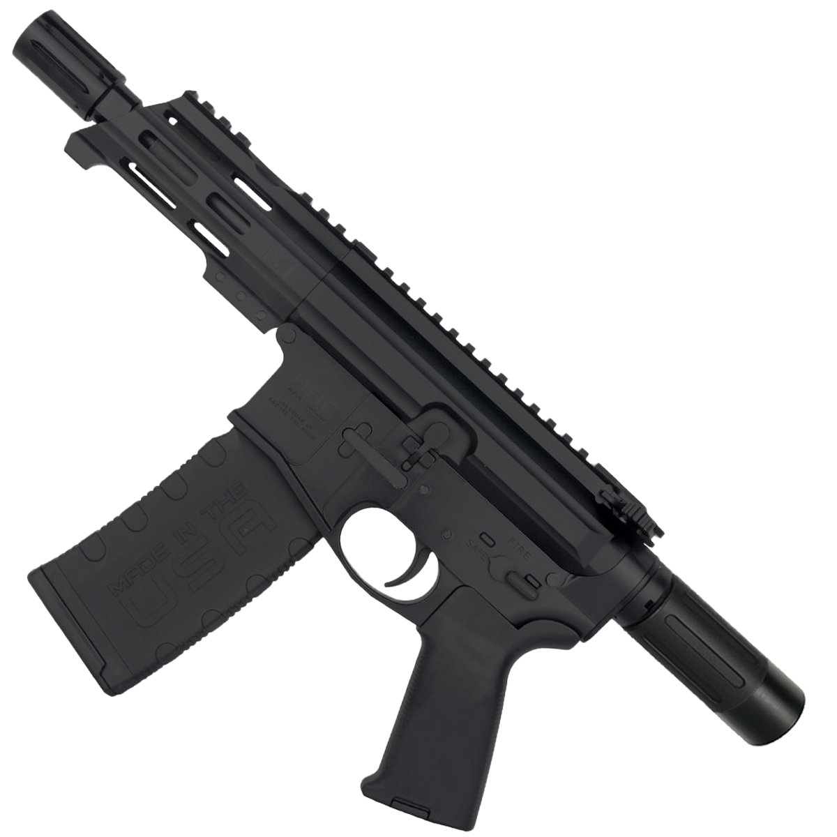 AR15 Micro 556 NATO Pistol Billet Upper/ Lower 5" Barrel Custom M-Lok Handguard with Micro Buffer Tube - BLACK