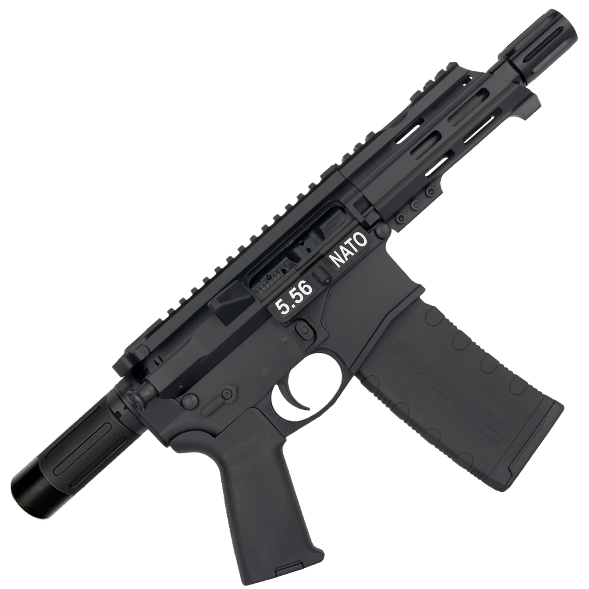 AR15 Micro 556 NATO Pistol Billet Upper/ Lower 5" Barrel Custom M-Lok Handguard with Micro Buffer Tube - BLACK