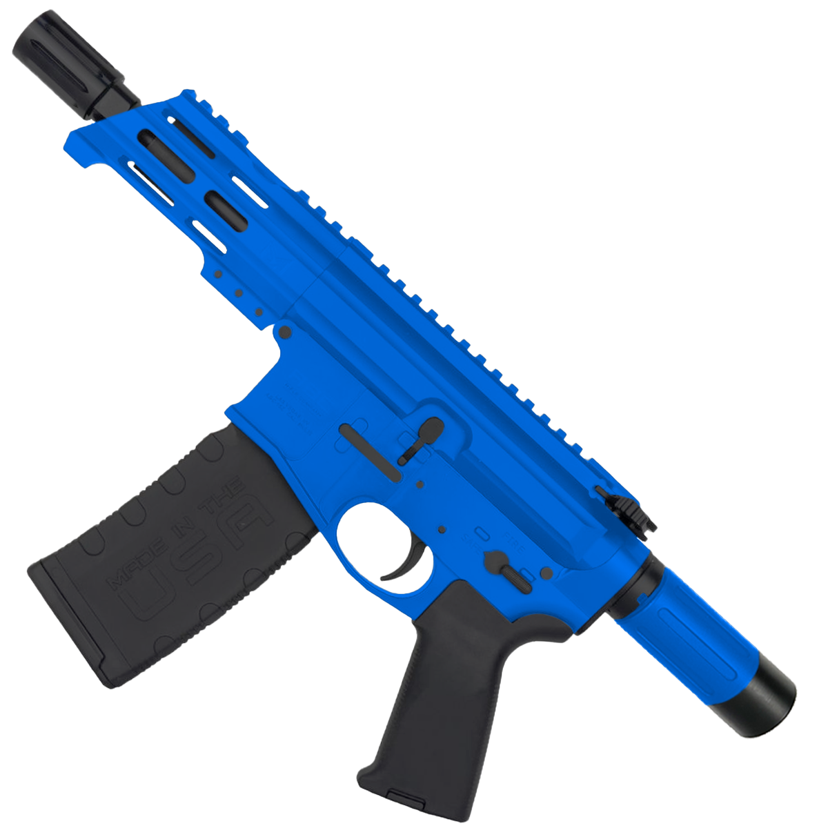 AR15 Micro 556 NATO Pistol Billet Upper/ Lower 5" Barrel Custom M-Lok Handguard with Micro Buffer Tube - Flame Blue
