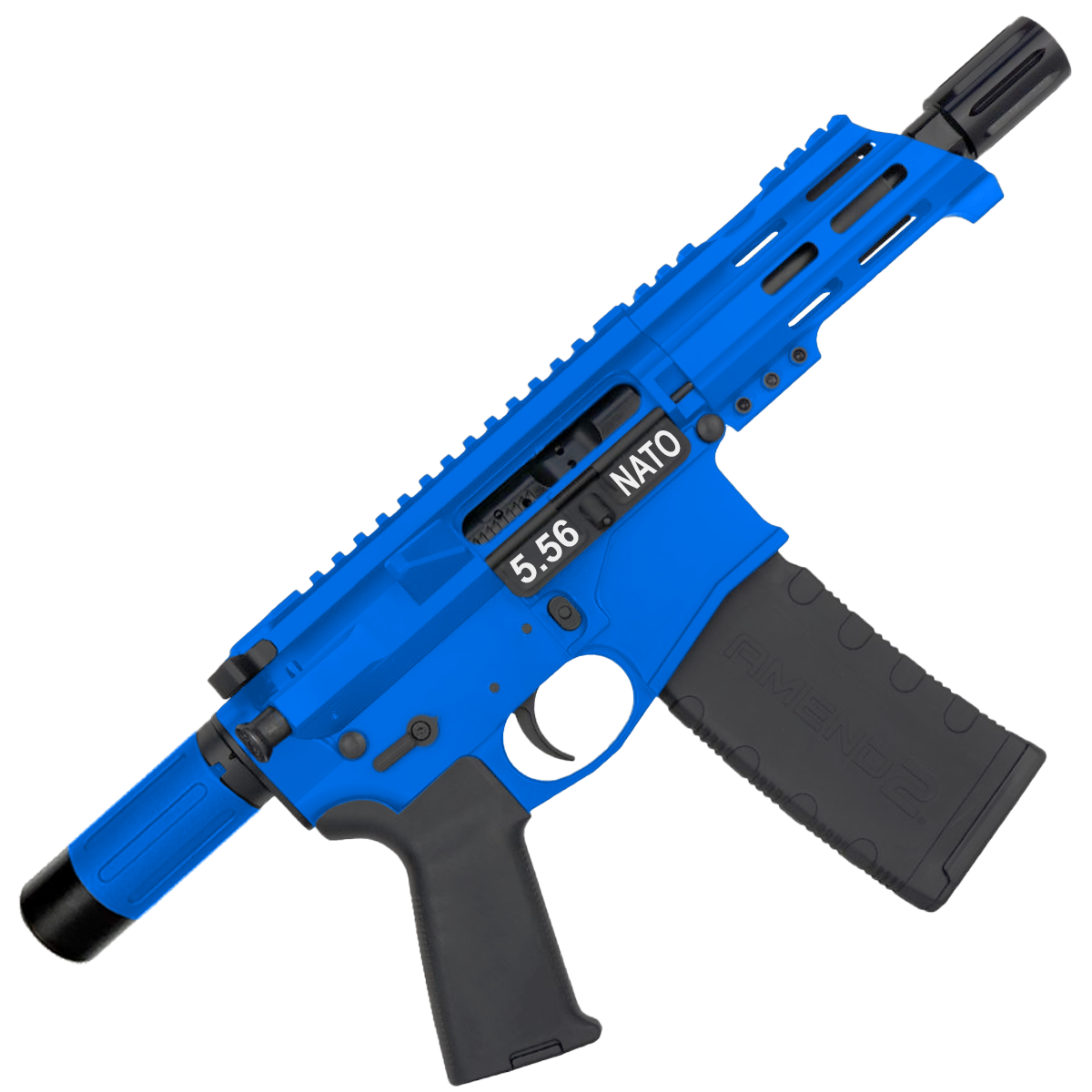 AR15 Micro 556 NATO Pistol Billet Upper/ Lower 5" Barrel Custom M-Lok Handguard with Micro Buffer Tube - Flame Blue