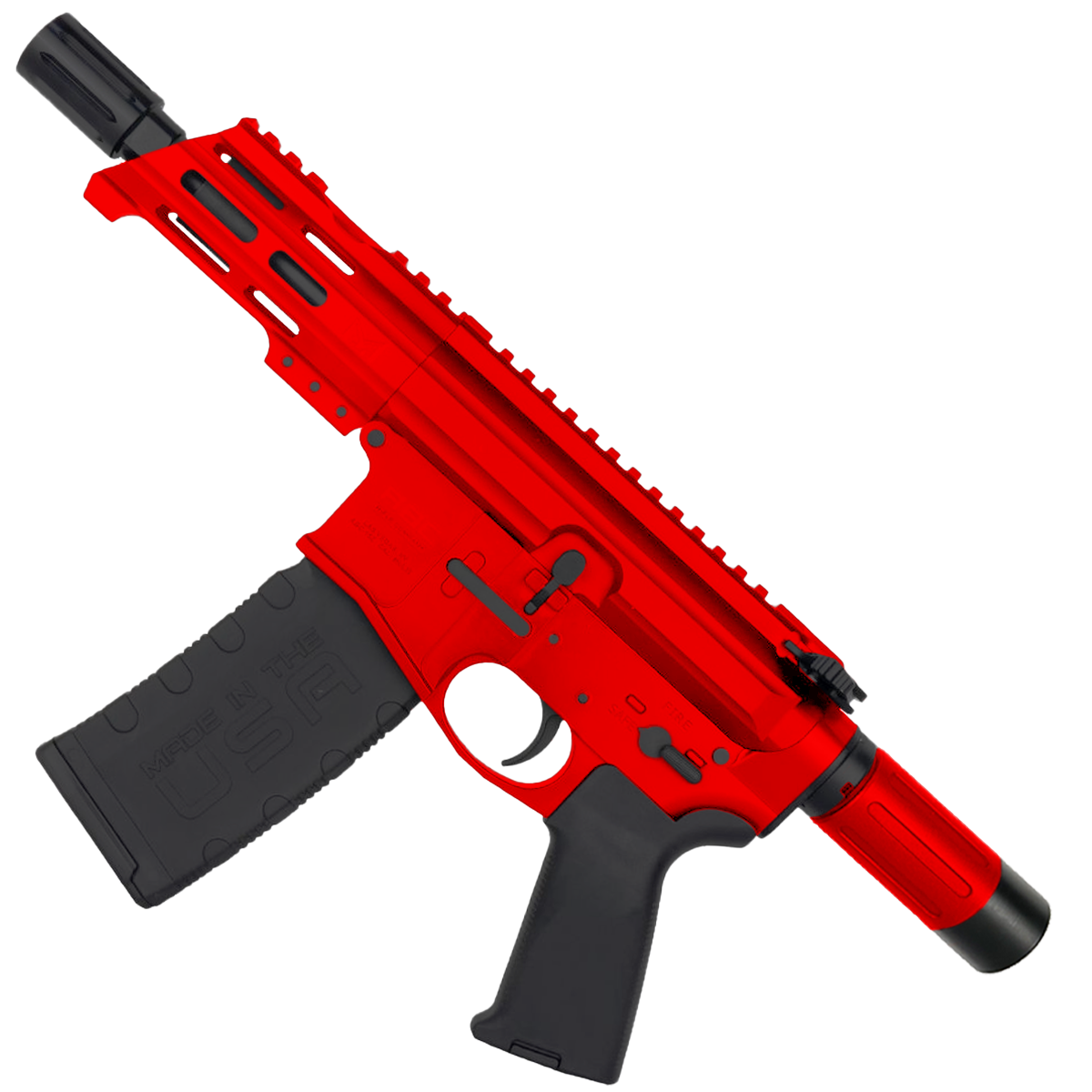 AR15 Micro 556 NATO Pistol Billet Upper/ Lower 5" Barrel Custom M-Lok Handguard with Micro Buffer Tube - Red