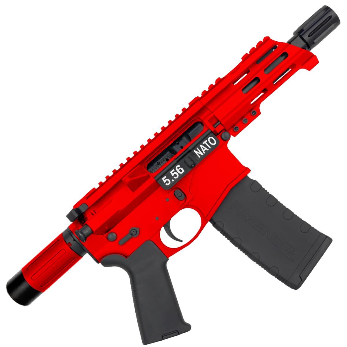 AR15 Micro 556 NATO Pistol Billet Upper/ Lower 5" Barrel Custom M-Lok Handguard with Micro Buffer Tube - Red