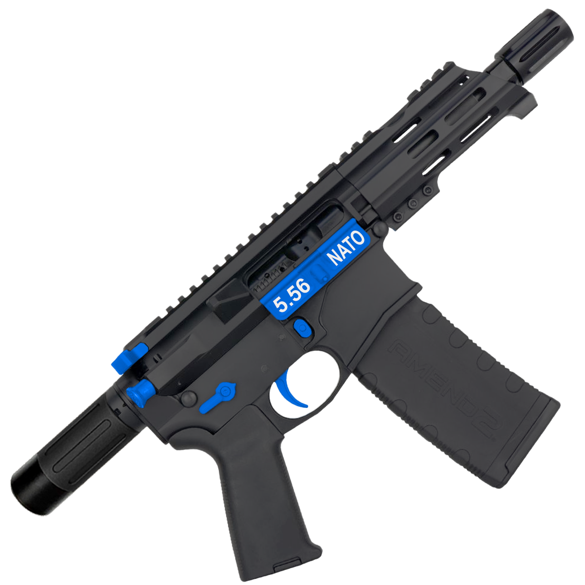 AR15 Micro Two-Tone 556 NATO Pistol Billet Upper/ Lower 5" Barrel Custom M-Lok Handguard with Micro Buffer Tube - Flame Blue