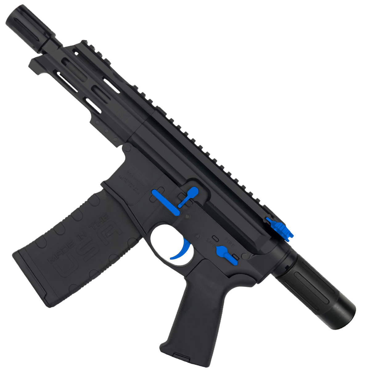 AR15 Micro Two-Tone 556 NATO Pistol Billet Upper/ Lower 5" Barrel Custom M-Lok Handguard with Micro Buffer Tube - Flame Blue