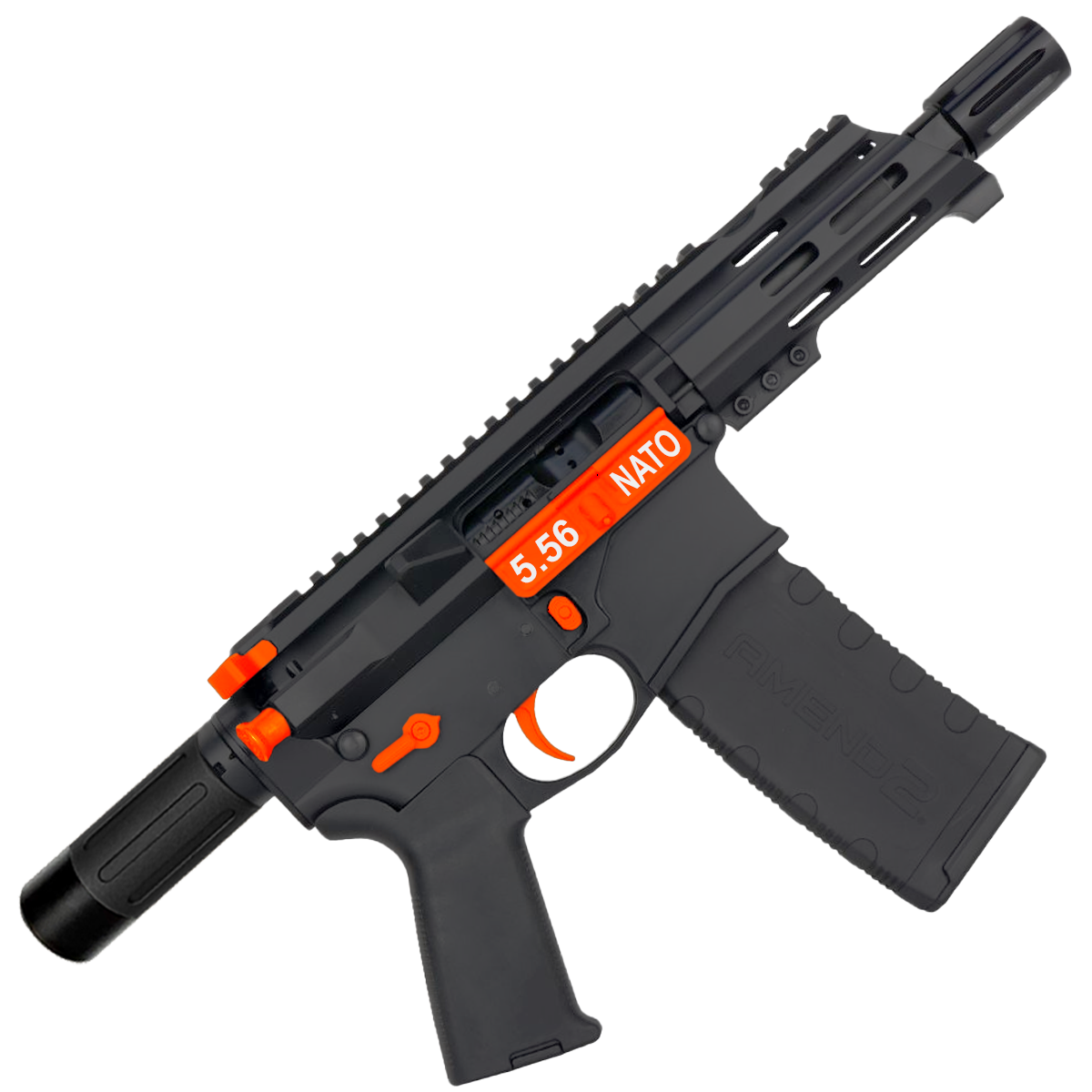 AR15 Micro Two-Tone 556 NATO Pistol Billet Upper/ Lower 5" Barrel Custom M-Lok Handguard with Micro Buffer Tube - Hunter Orange