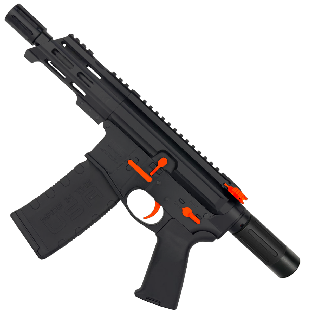AR15 Micro Two-Tone 556 NATO Pistol Billet Upper/ Lower 5" Barrel Custom M-Lok Handguard with Micro Buffer Tube - Hunter Orange