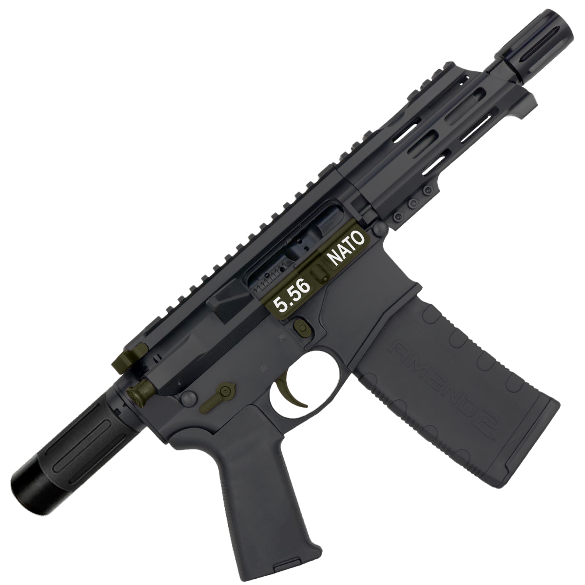 AR15 Micro Two-Tone 556 NATO Pistol Billet Upper/ Lower 5" Barrel Custom M-Lok Handguard with Micro Buffer Tube - Magpul ODG