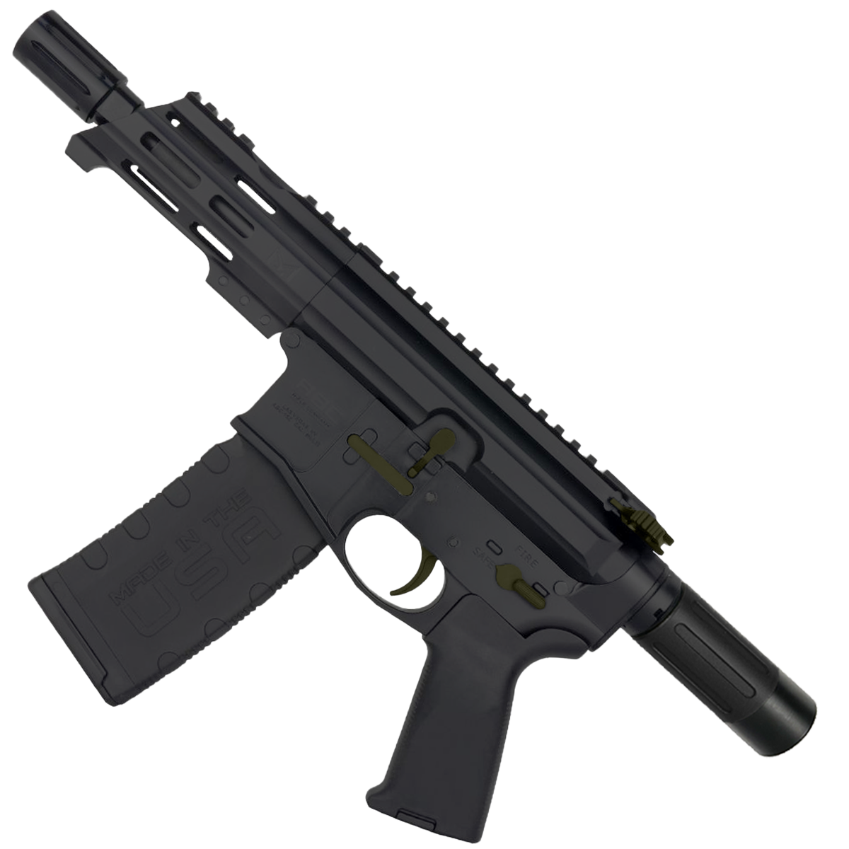 AR15 Micro Two-Tone 556 NATO Pistol Billet Upper/ Lower 5" Barrel Custom M-Lok Handguard with Micro Buffer Tube - Magpul ODG