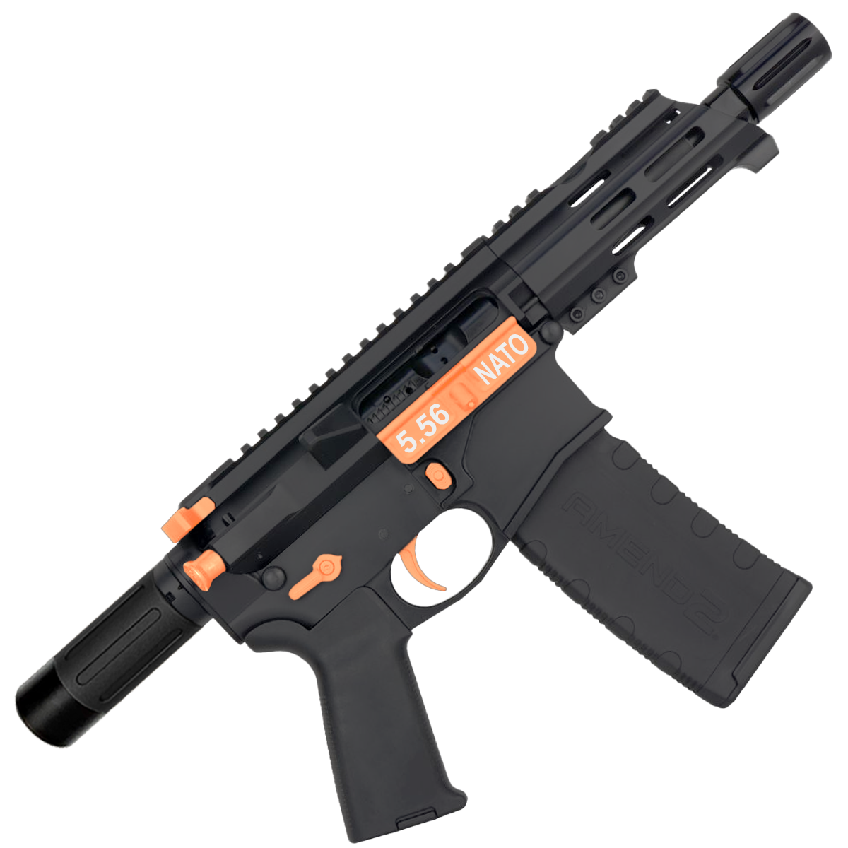 AR15 Micro Two-Tone 556 NATO Pistol Billet Upper/ Lower 5" Barrel Custom M-Lok Handguard with Micro Buffer Tube - Tequila Sunrise Orange