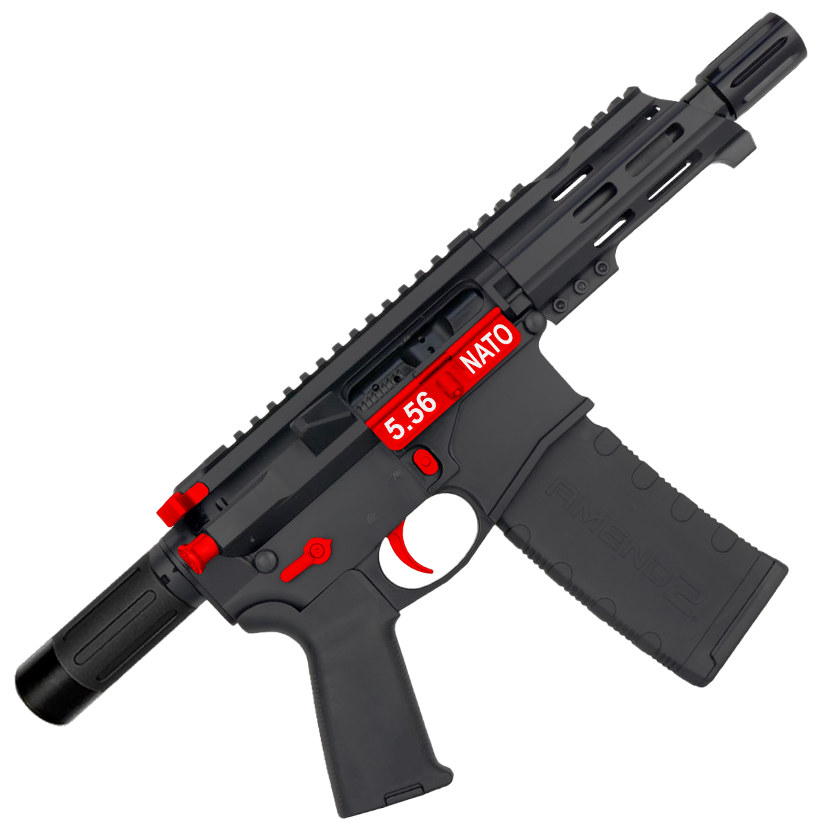AR15 Micro Two-Tone 556 NATO Pistol Billet Upper/ Lower 5" Barrel Custom M-Lok Handguard with Micro Buffer Tube - Red