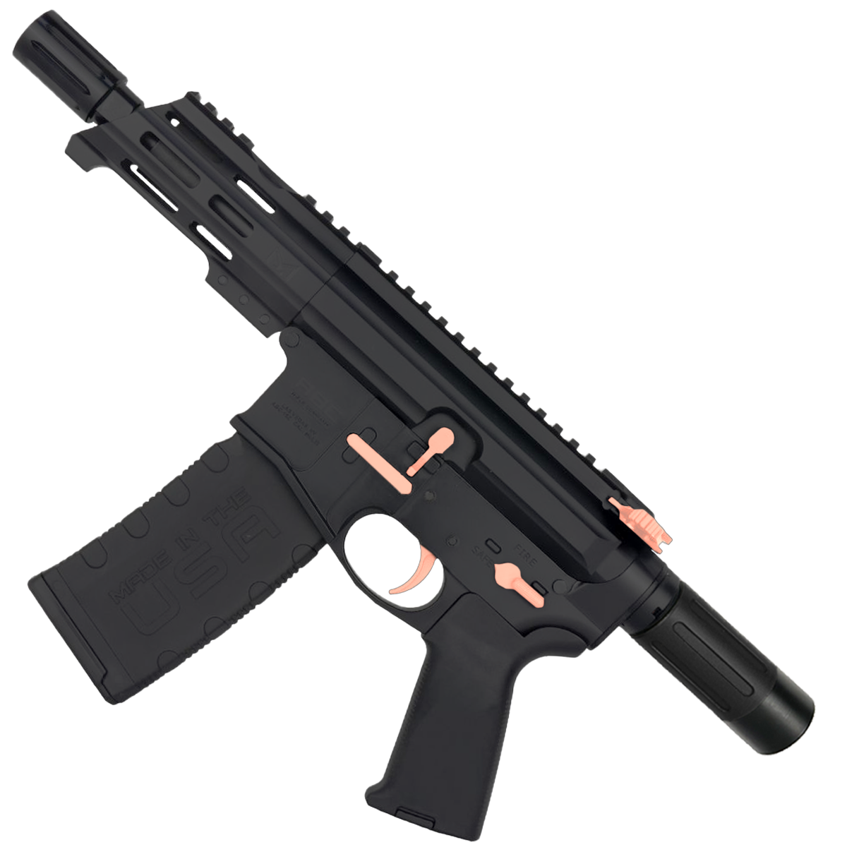 AR15 Micro Two-Tone 556 NATO Pistol Billet Upper/ Lower 5" Barrel Custom M-Lok Handguard with Micro Buffer Tube - Rose Gold