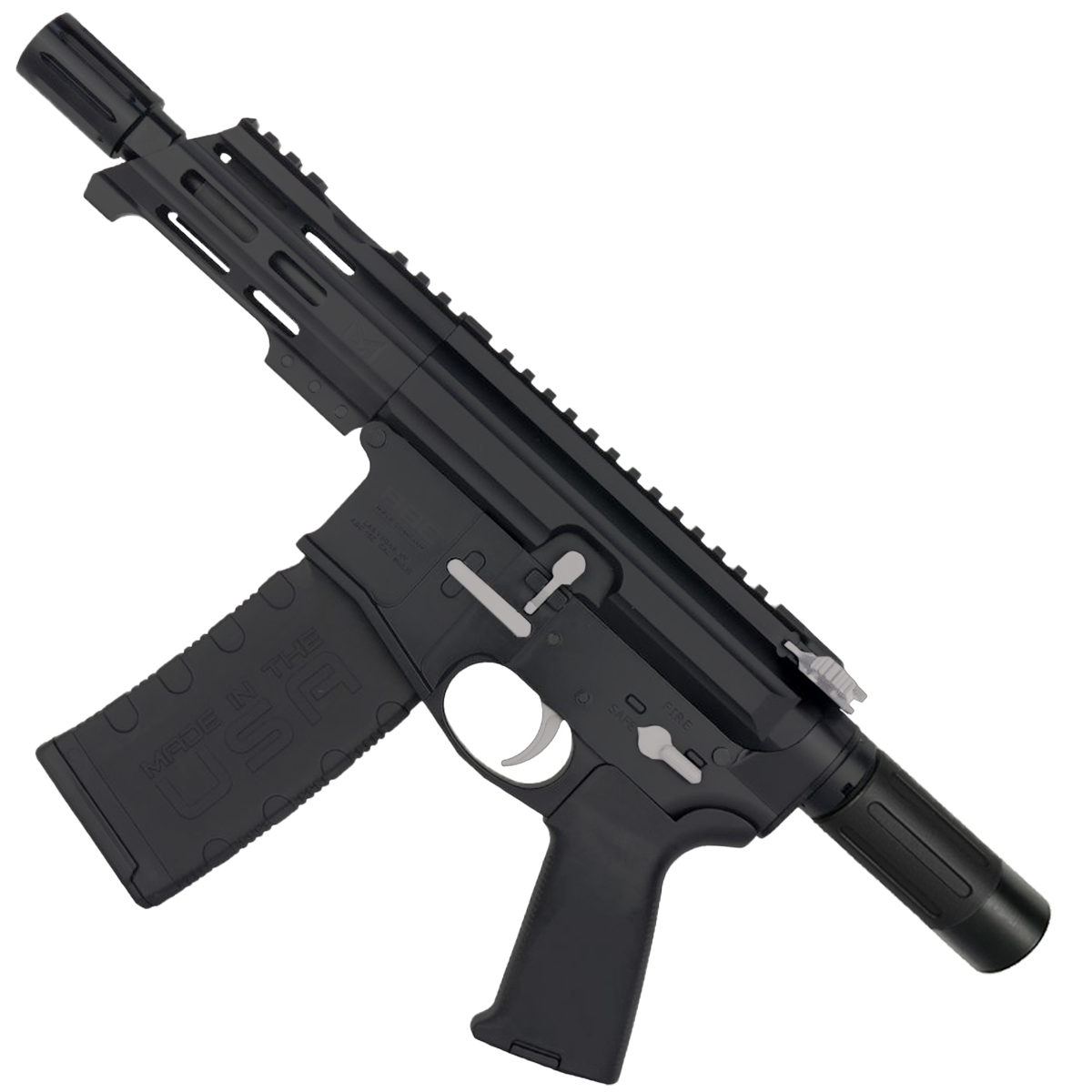 AR15 Micro Two-Tone 556 NATO Pistol Billet Upper/ Lower 5" Barrel Custom M-Lok Handguard with Micro Buffer Tube - Glacier Silver