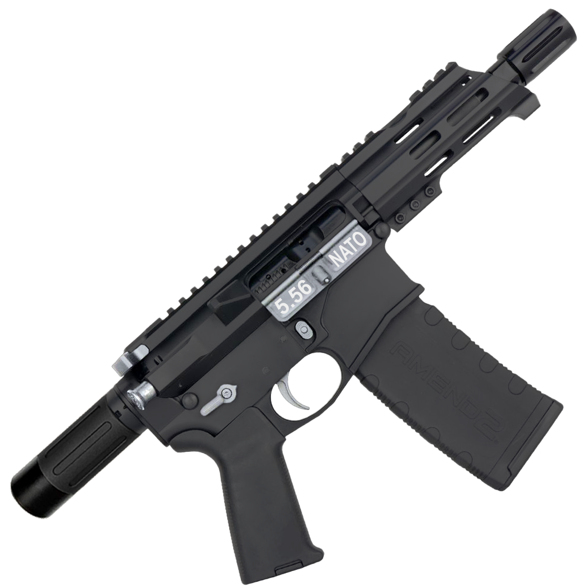 AR15 Micro Two-Tone 556 NATO Pistol Billet Upper/ Lower 5" Barrel Custom M-Lok Handguard with Micro Buffer Tube - Tungsten Gray