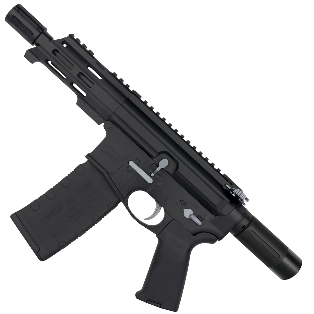 AR15 Micro Two-Tone 556 NATO Pistol Billet Upper/ Lower 5" Barrel Custom M-Lok Handguard with Micro Buffer Tube - Tungsten Gray