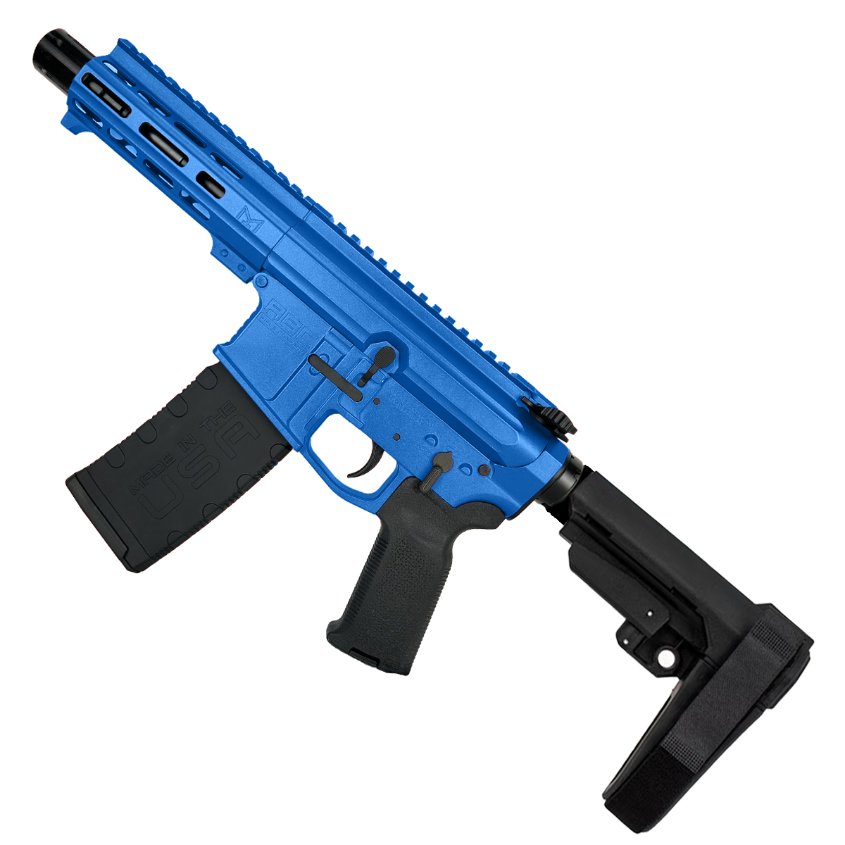 AR15 .223/556 Custom SBA3 Braced Billet Pistol 5" Barrel- Flame Blue