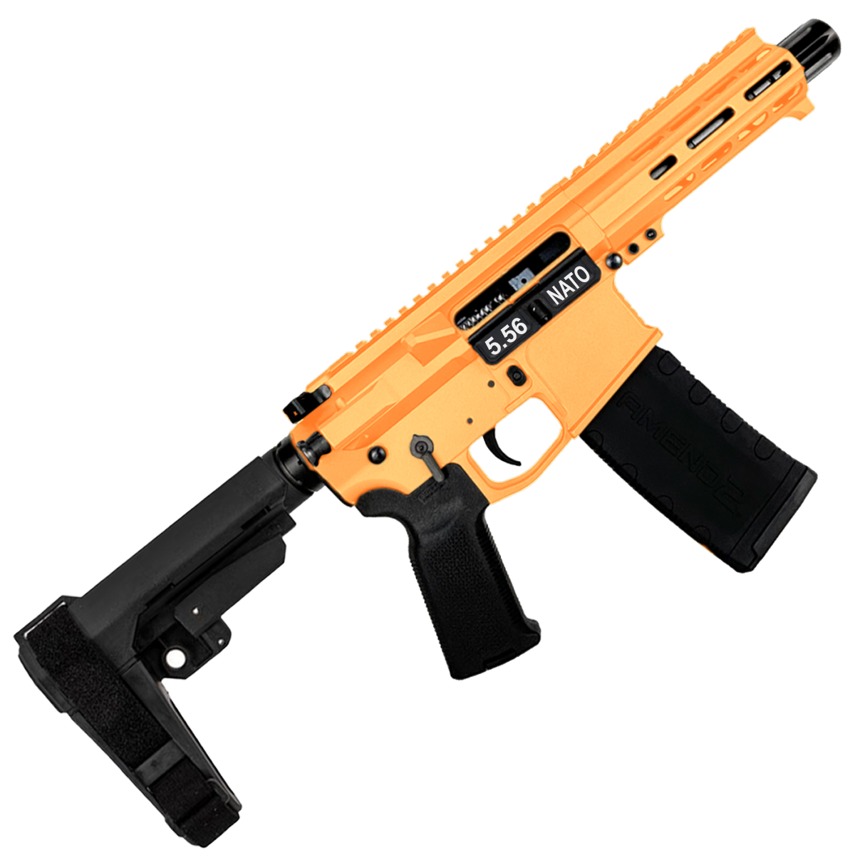 AR15 .223/556 Custom SBA3 Braced Billet Pistol 5" Barrel - Tequila Sunrise Orange